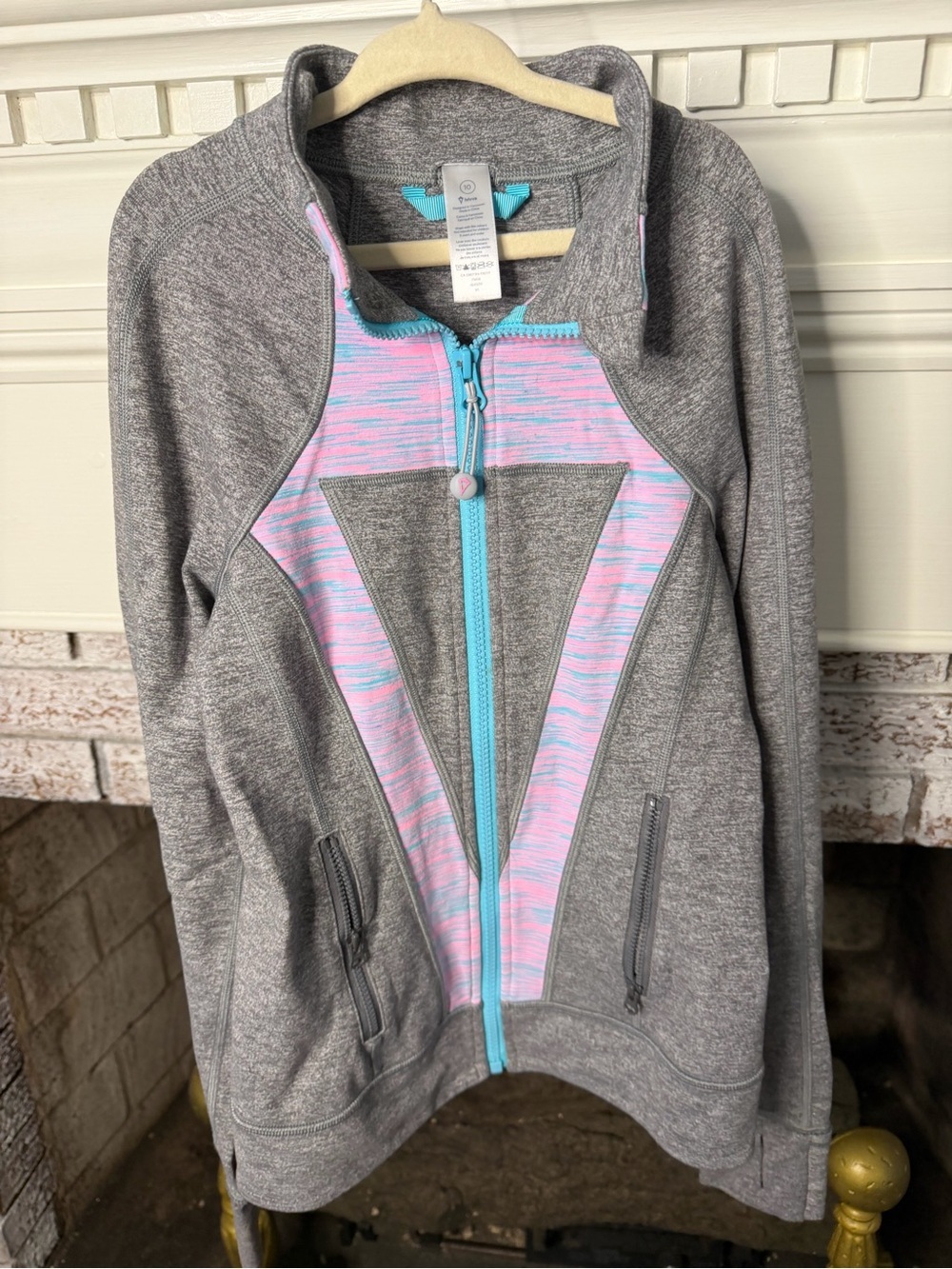 Ivivva Grey Zip Jacket with Pink & Turquoise Accents
